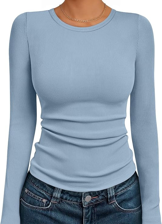 AUTOMET Long Sleeve Shirts Blouses Fall Fashion Ribbed Basic Tops Winter Clothes | Amazon (US)