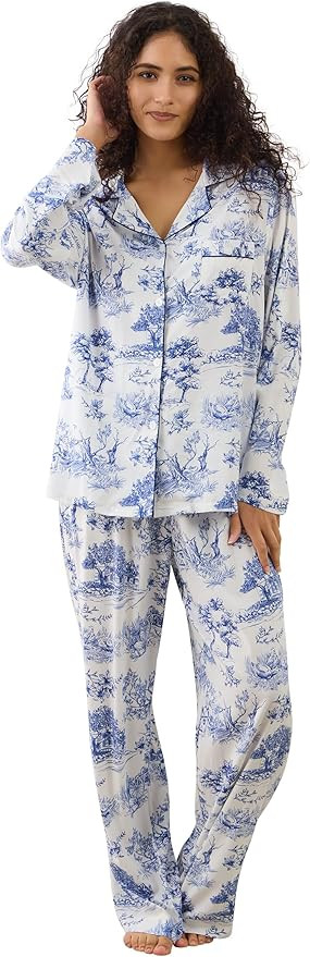 Womens Pajamas Set 2 Piece Long Sleeve Sleepwear Button Down Pjs Lounge Set Nightwear with Pocket... | Amazon (US)