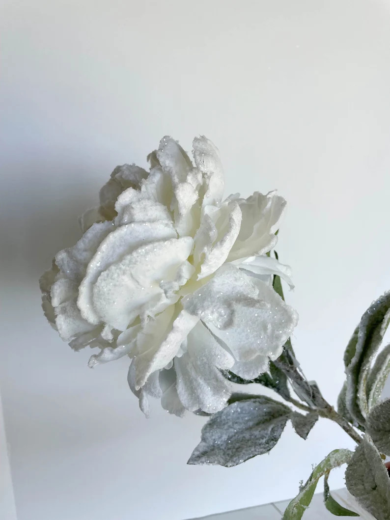 Single Head White Frosted Peony 1pcs  Frosted  Holiday Decor - Etsy | Etsy (US)