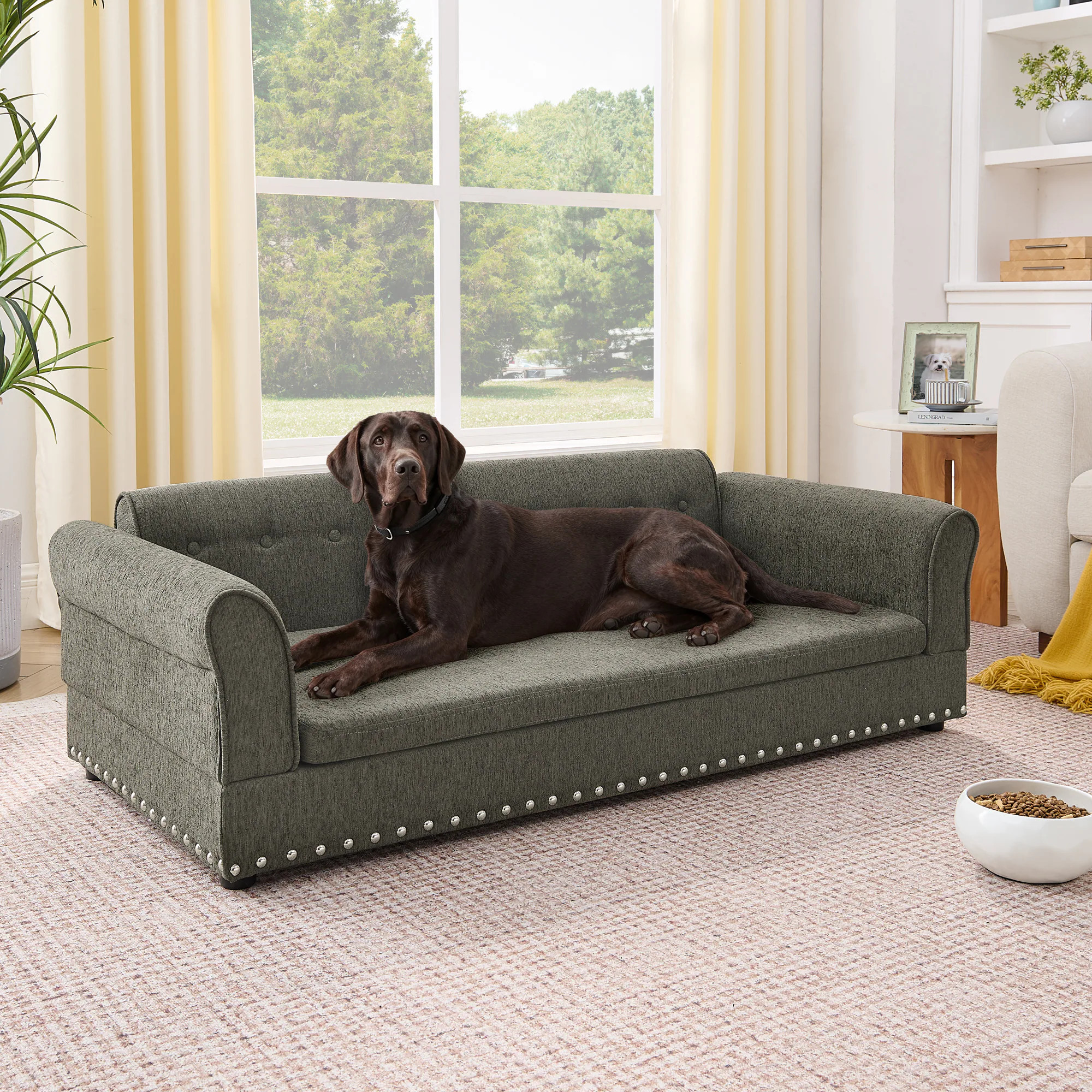 LUXEYARD Oversized Pet Sofa Elegant Modern Linen Fabric Elevated Dog Sofa Bed Dark Grey one_size | DS-X-324BED185 | Lowe's