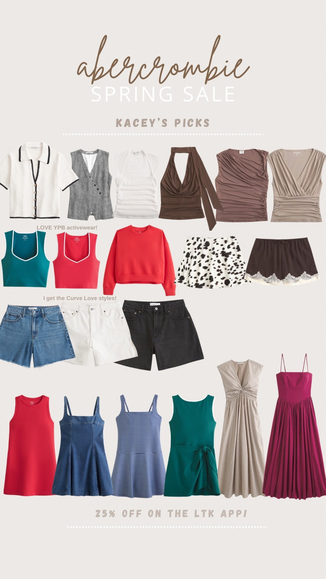 Code: AFLTK for 25% off at Abercrombie!
I wear a medium in tops.
Sized up in the crewneck for comfy fit.
Denim shorts are tts, wear the curve love line! 
Cow print Skort runs big, so I would size down 1 size. 
Activewear dresses I wear a large.
Regular dresses are true to size, i typically wear a medium. 


#LTKWatchNow #LTKSaleAlert #LTKSpringSale