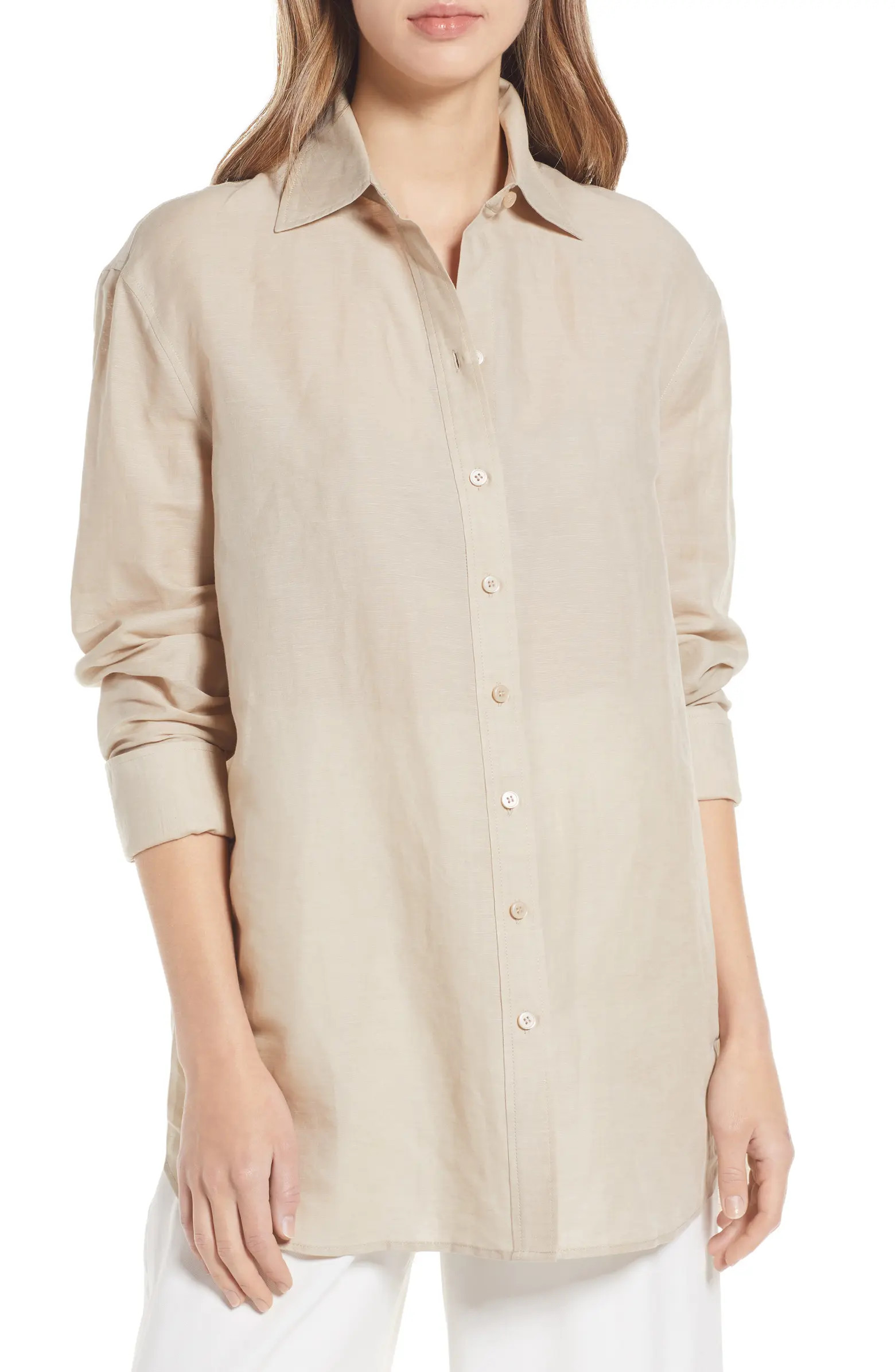 Long Sleeve Linen Blend Blouse | Nordstrom