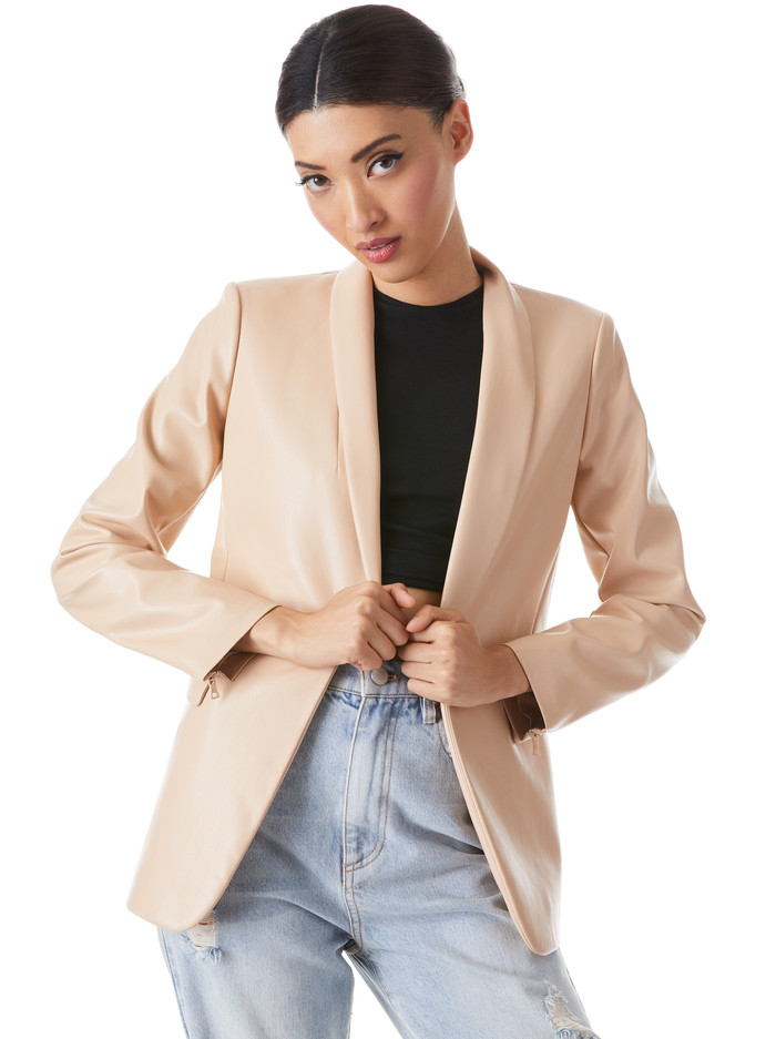 MACEY VEGAN LEATHER SHAWL COLLAR BLAZER | Alice + Olivia
