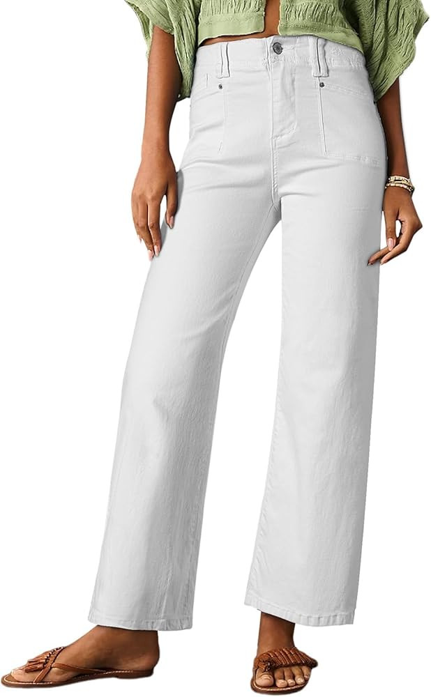 Astylish Womens Wide Leg Jeans High Waisted Stretchy Buttoned Denim Pants Trendy 2025 with Pocket | Amazon (US)