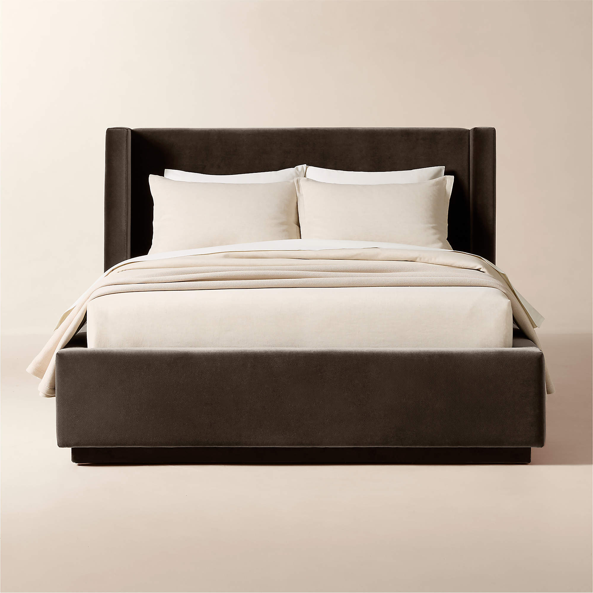 Russell Mink Faux Mohair Upholstered Queen Storage Bed + Reviews | CB2 | CB2