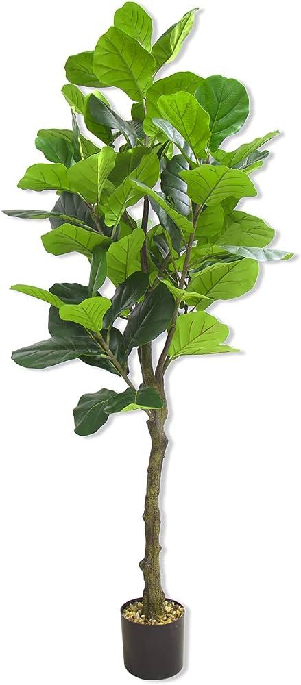 SZHLUX 6FT Faux Fiddle Leaf Fig Tree, Artificial Plants for Home Decor Indoor, Lifelike Evergreen... | Amazon (US)