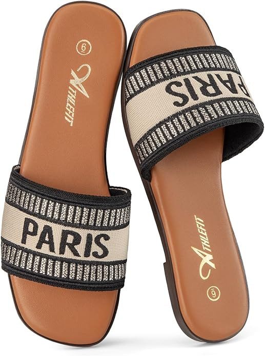 Athlefit Women's Slides Summer Fashion Slip On Flat Sandals Dressy | Amazon (US)