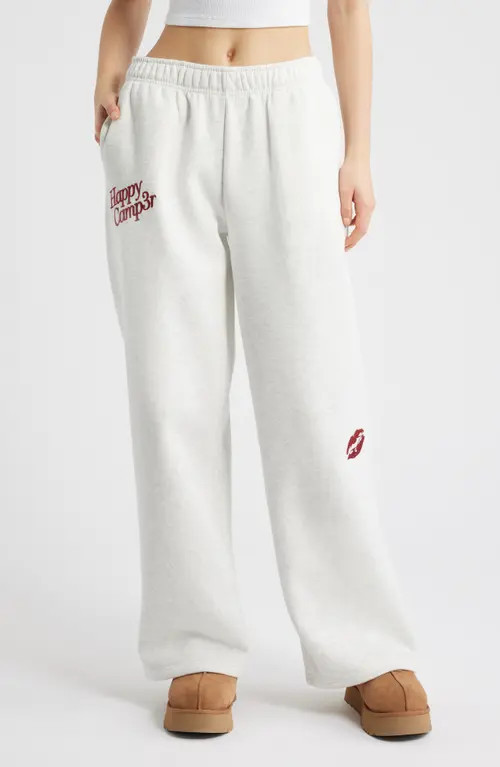 HAPPY CAMP3R Sweet Like Cherry Wide Leg Sweatpants in Heather Gray at Nordstrom, Size X-Small | Nordstrom
