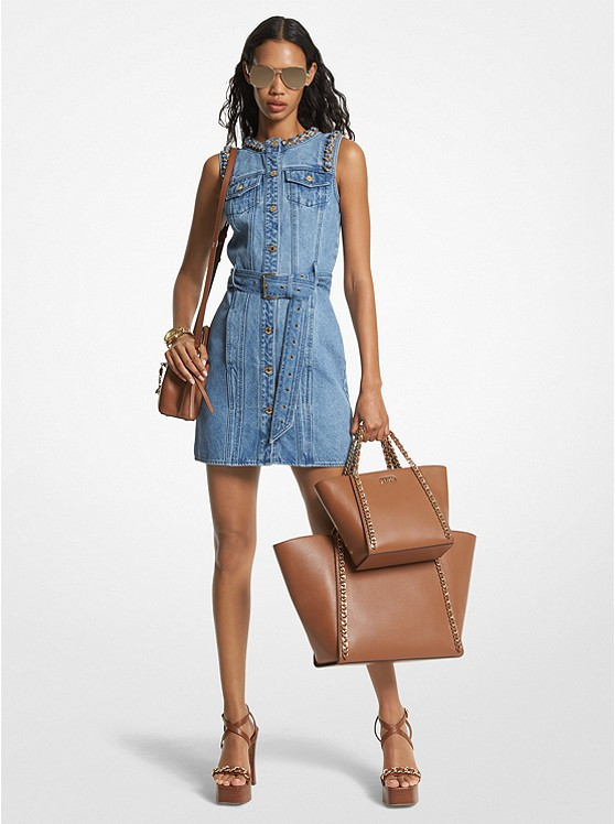 Chain-Link Denim Belted Dress | Michael Kors US