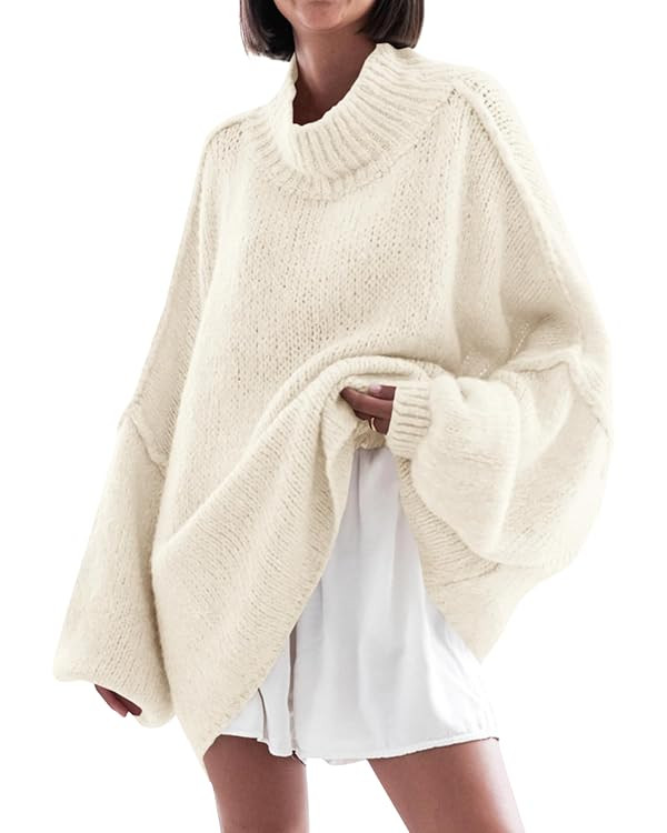 Saodimallsu Womens Oversized Sweaters Mock Neck Batwing Long Sleeve 2025 Fall Trendy Ribbed Knit ... | Amazon (US)