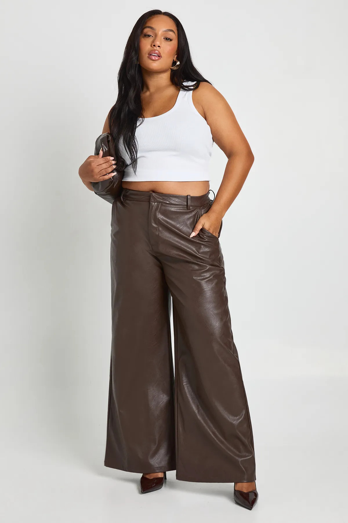 Plus Faux Leather Wide Leg Trouser | boohoo (US & Canada)