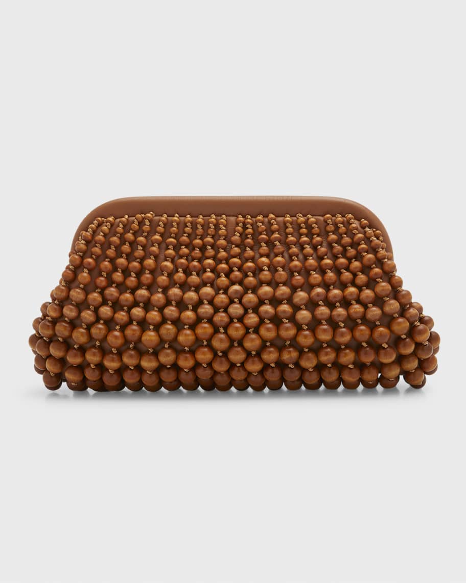 Cult Gaia Nia Wooden Beaded Clutch Bag, Chestnut | Neiman Marcus