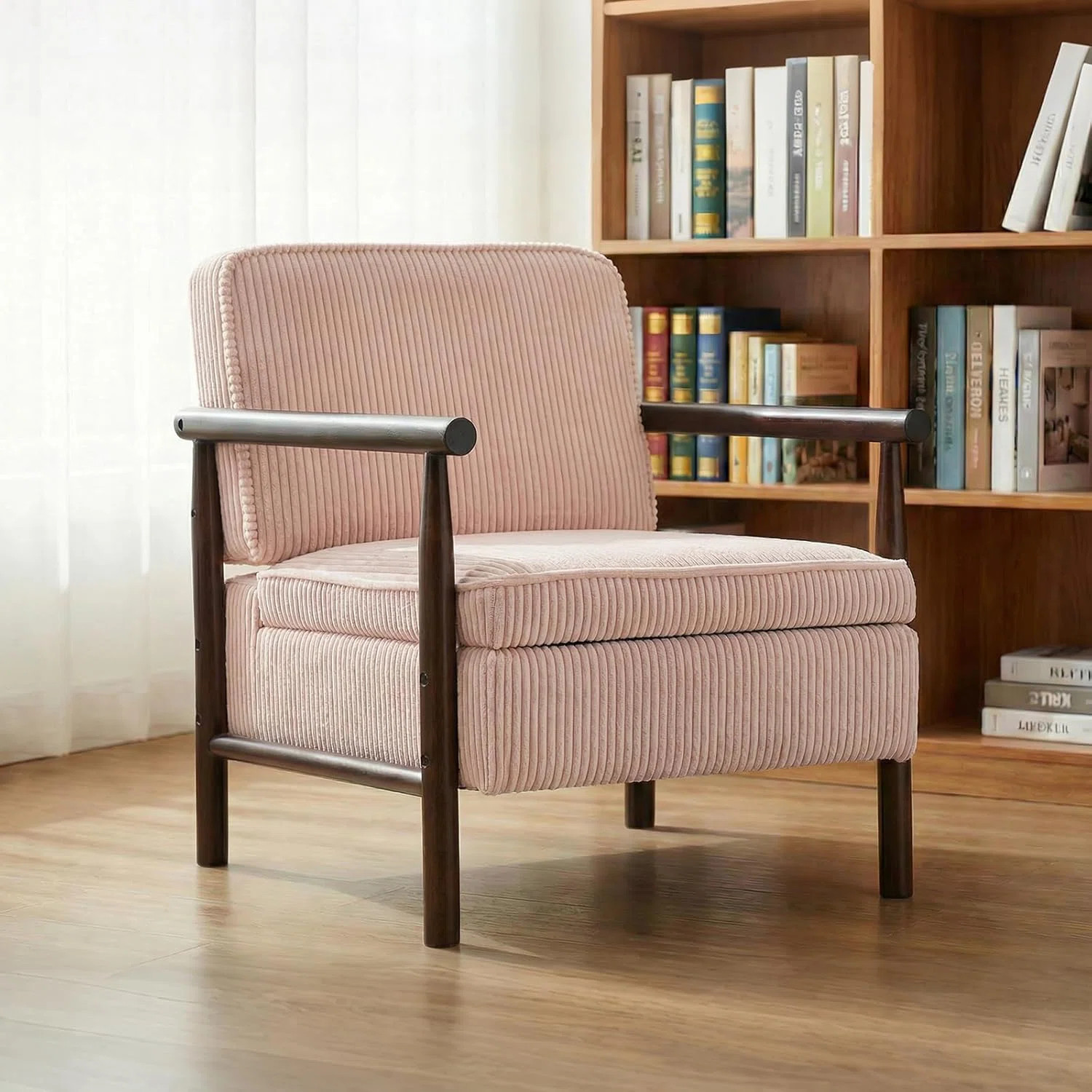 George Oliver Mid Century Modern Accent Chair with Wood Frame, Upholstered Living Room Chairs wit... | Wayfair North America