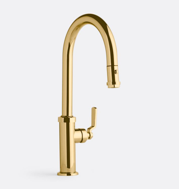 Descanso Works Pull Down Kitchen Faucet with Button Sprayer | Rejuvenation