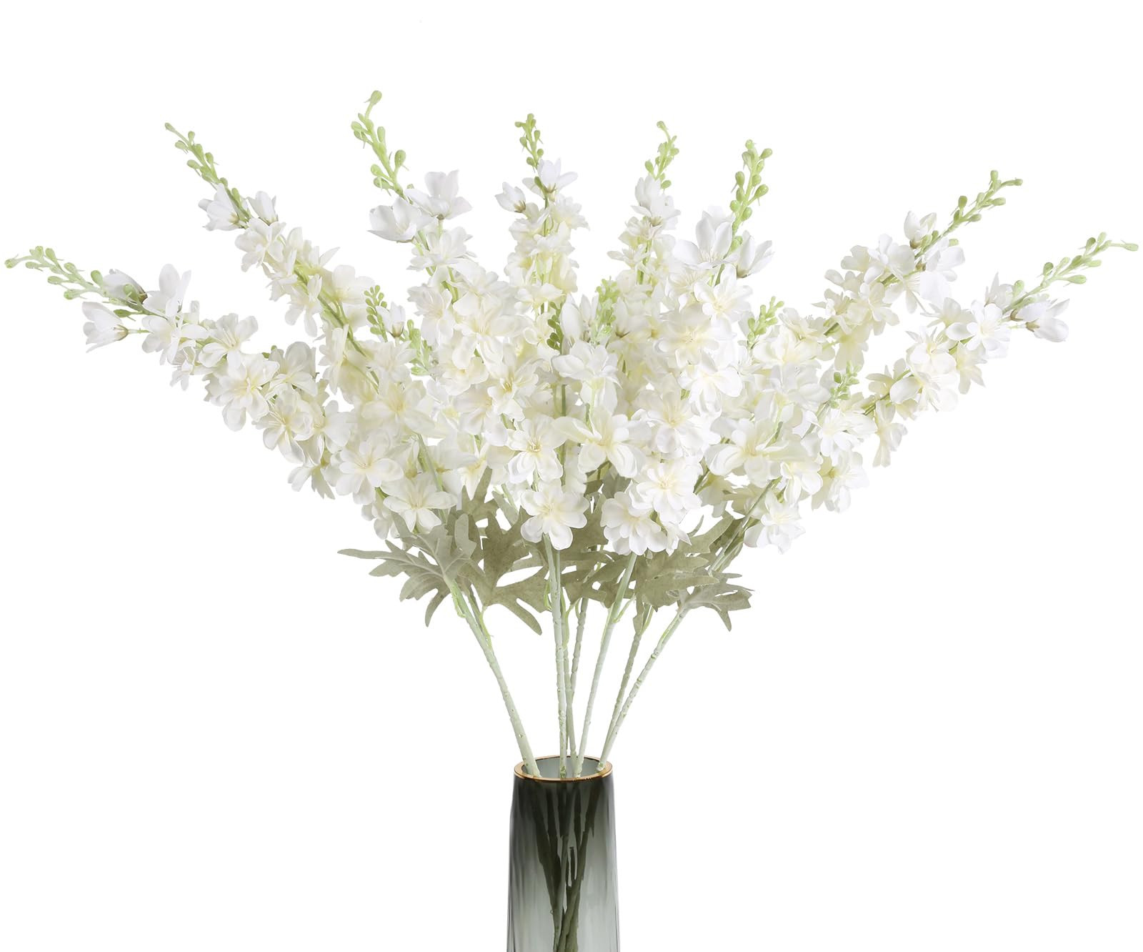 8PCS White Delphinium Artificial Flowers Larkspur Fake Flowers 33.5in Long Stem Faux Silk Flowers Bulk for Tall Vase for Home Wedding Floral Arrangement Centerpiece Table Decorations (White) | Amazon (US)