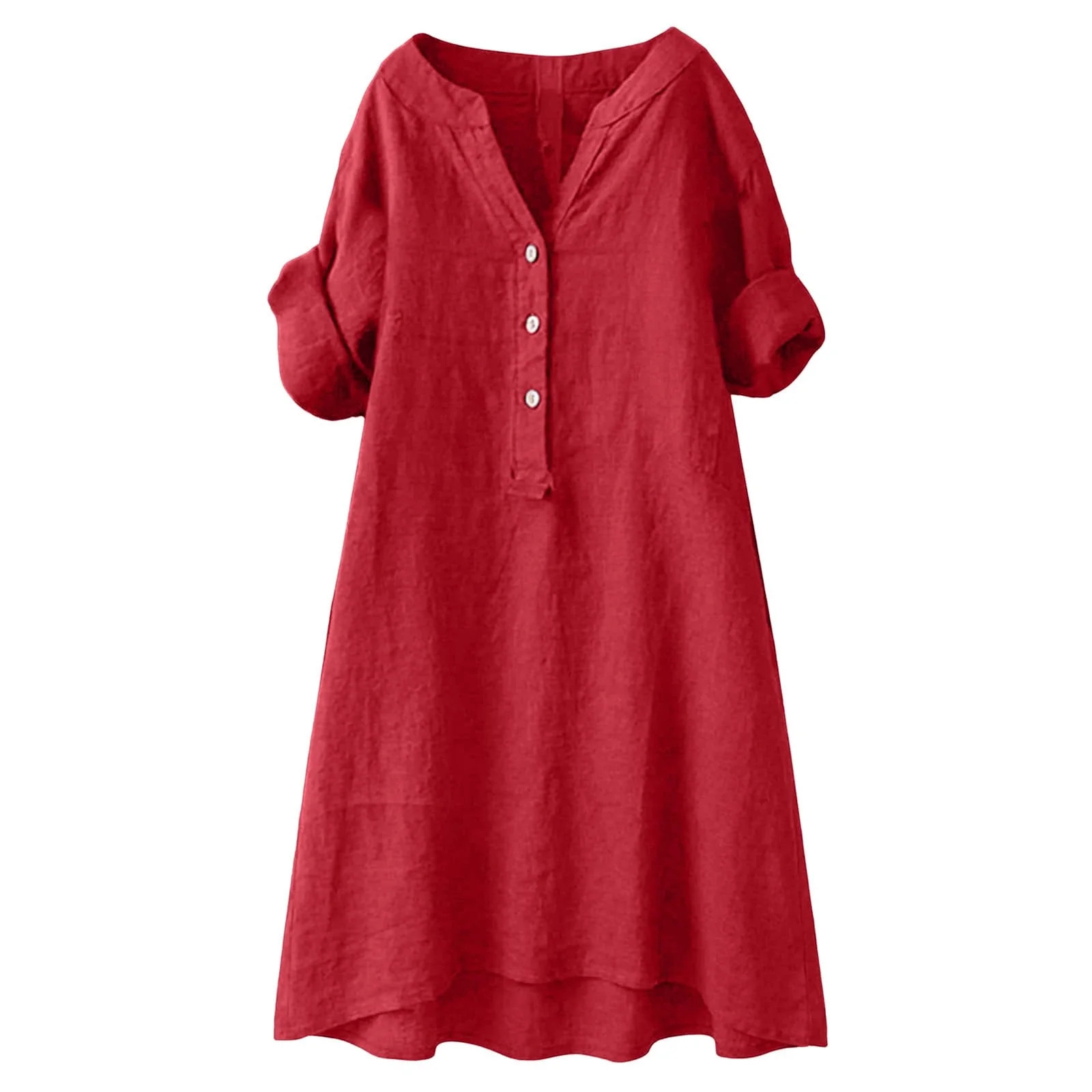 aohooy Summer Dress for Women Cotton Cuffed Short Sleeve Midi Dresses Button V Neck Knee Length F... | Walmart (US)