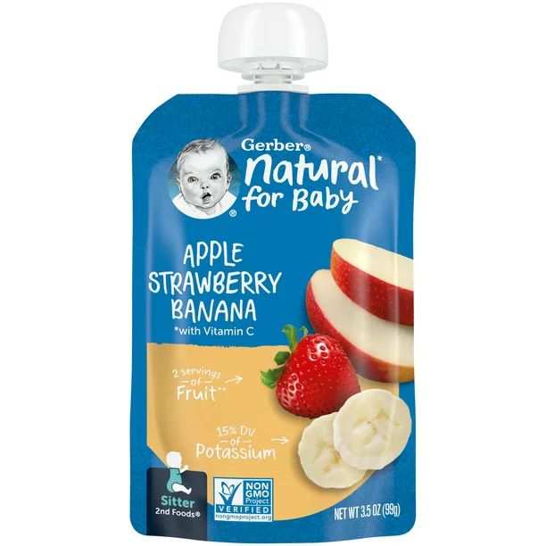 Gerber 2nd Foods Natural for Baby Baby Food, Apple Strawberry Banana, 3.5 oz Pouch - Walmart.com | Walmart (US)