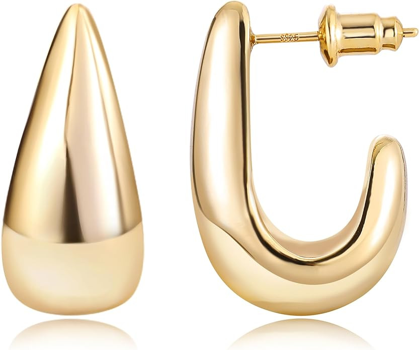 Gacimy Chunky Gold Earrings for Women, Teardrop Earrings with 925 Sterling Silver Post, 14K Gold ... | Amazon (US)