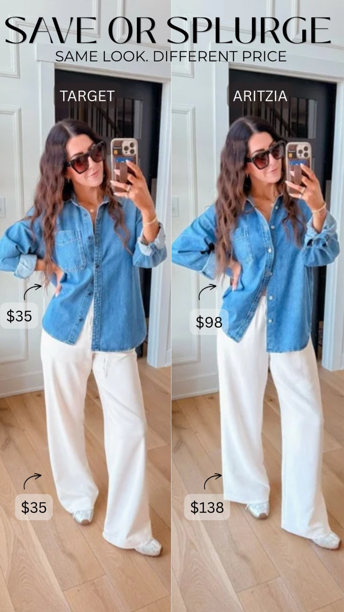 Save or splurge…they actually look the exact same it’s crazy. 

Aritzia: Small tall pants (5’8), small denim shirt 
Target: small pants, medium denim shirt

Look for less, target fashion, Aritzia fashion

#LTKootd #LTKgrwm #LTKSaleAlert