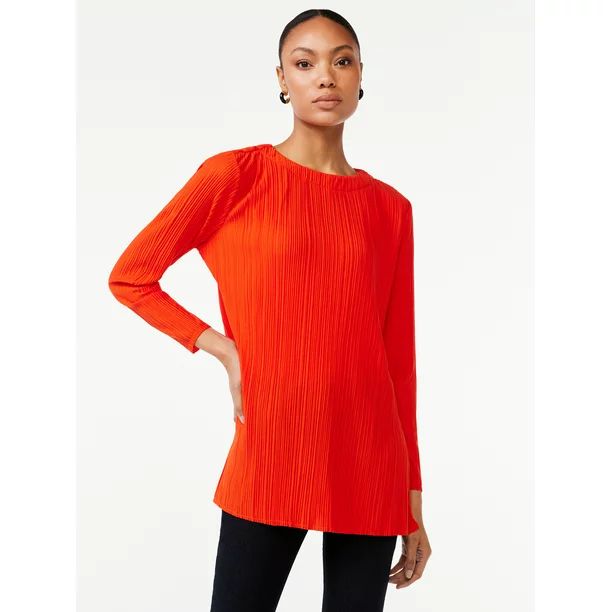 Scoop Women's Crinkle Knit Tunic Top - Walmart.com | Walmart (US)