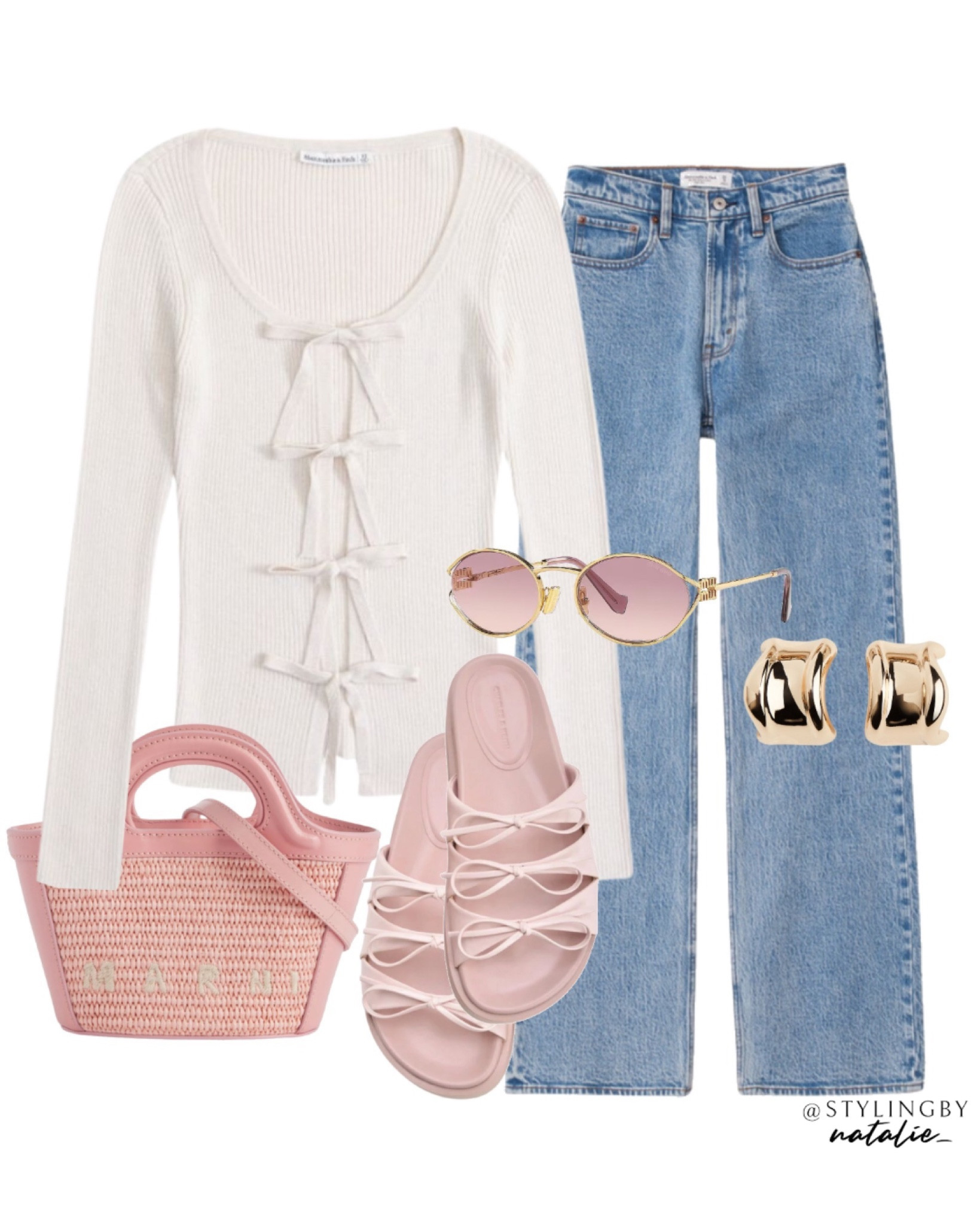 White bow front cardigan, high waist jeans, pink bow sandals, Marni bag & Miu Miu sunglasses. Pink outfit, cute outfit, casual chic, summer outfit, feminine.

#LTKsummer #LTKeurope #LTKstyletip