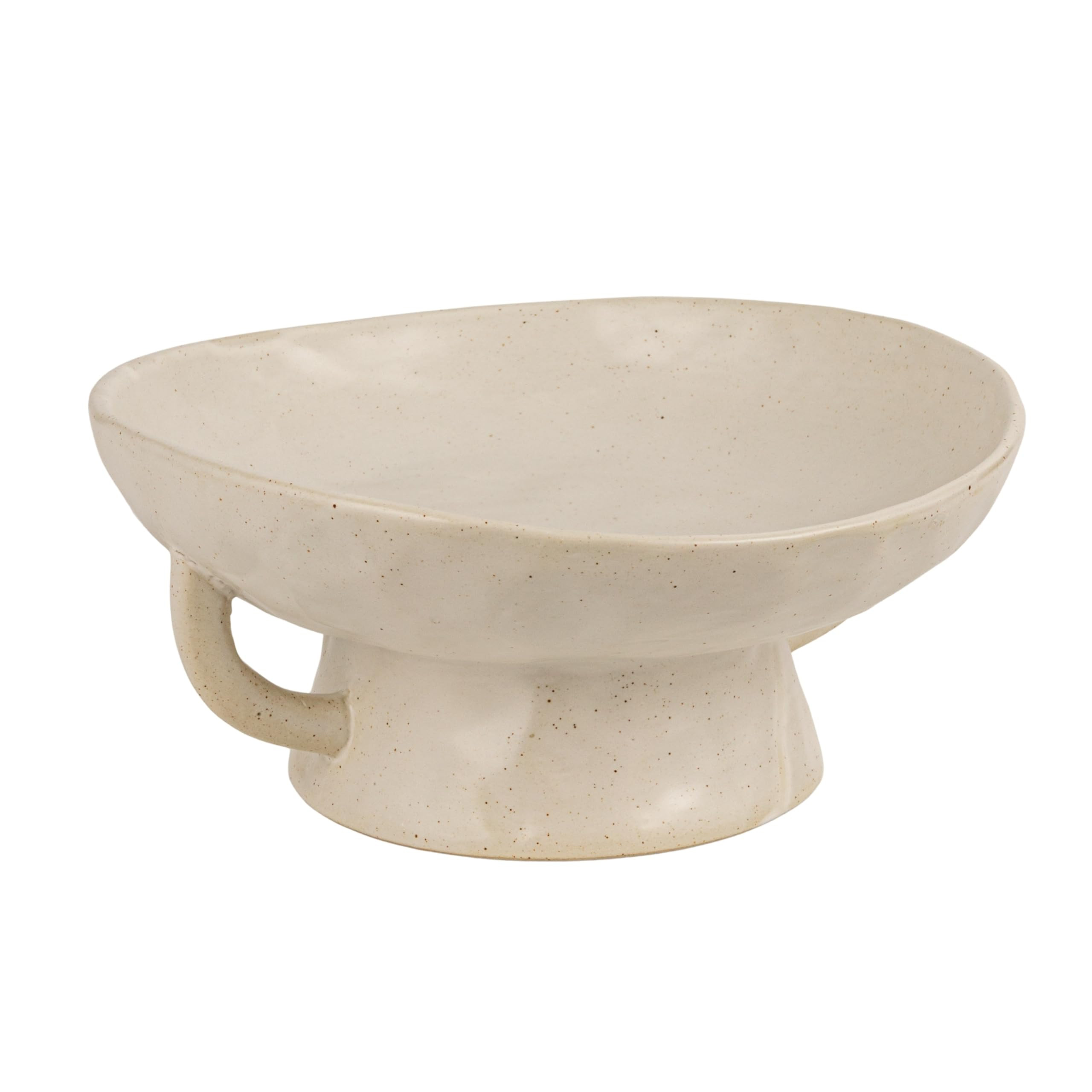 Creative Co-Op Stoneware Footed Pedestal/Bowl with Handles, Reactive Glaze, White | Amazon (US)