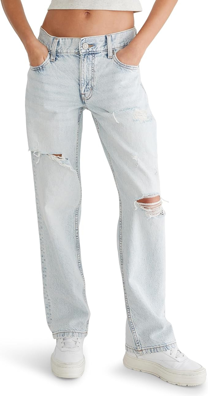 Aeropostale Women's Low Rise Elastic Waist Baggy Jean | Amazon (US)