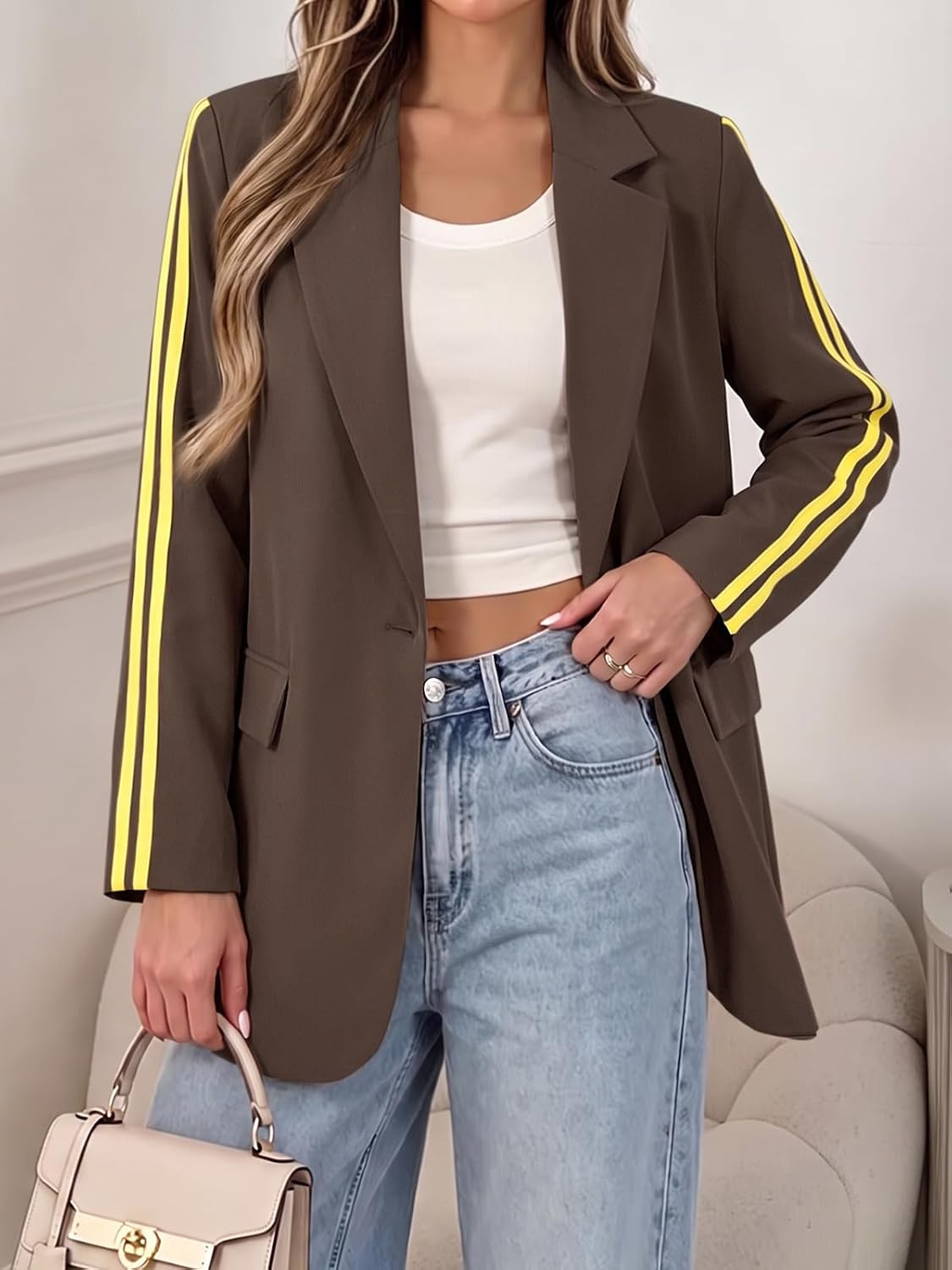 Cicy Bell Womens Oversized Blazers Side Stripes Athletic Sport Coat Jacket | Amazon (US)
