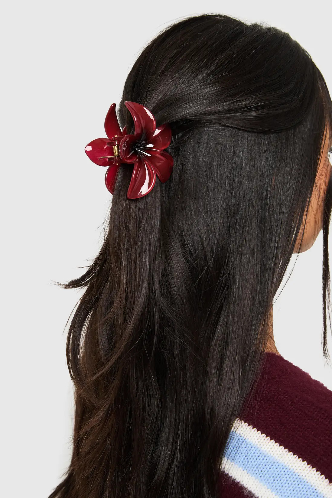 Burgundy Flower Claw Clip | Boohoo.com (UK & IE)