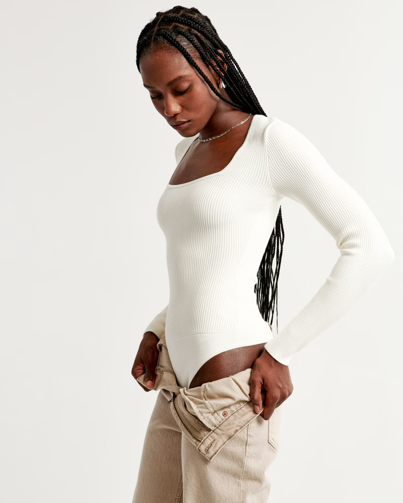 Long-Sleeve Ottoman Squareneck Bodysuit | Abercrombie & Fitch (US)