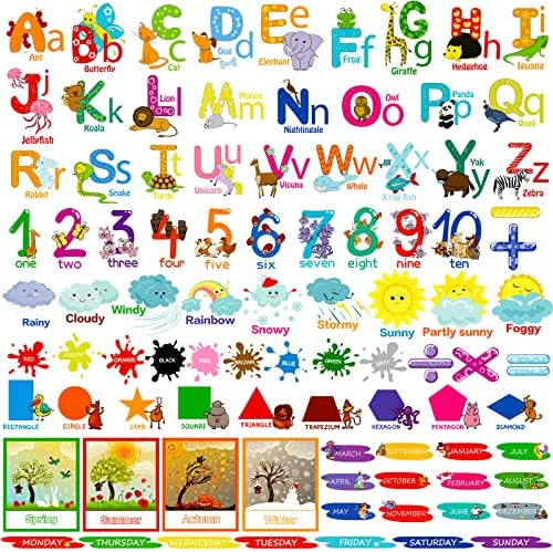 9 Sheets Kids Alphabet Wall Decals Educational Number Wall Stickers Decals Colorful ABC Animal Le... | Amazon (US)