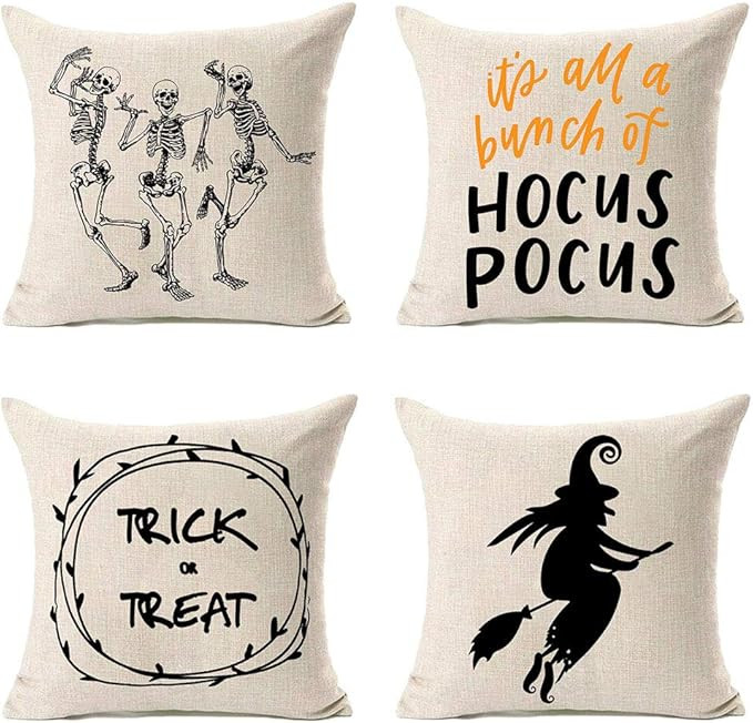 MFGNEH Halloween Pillow Covers 18x18,Halloween Decorations Trick or Treat Skeleton Witch Cotton L... | Amazon (US)