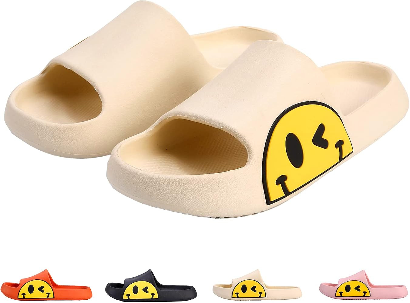 Cute Smile Face Slippers for Women and Men,Soft Plush Comfy Warm Couple Slip-On House Happy Face Sli | Amazon (US)