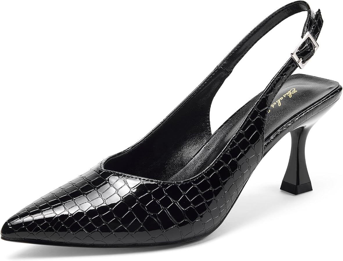 Elisabet Tang Women's Kitten Heel Slingback Low Pumps 3 Inches Stiletto Pointed Closed Toe Elegan... | Amazon (US)