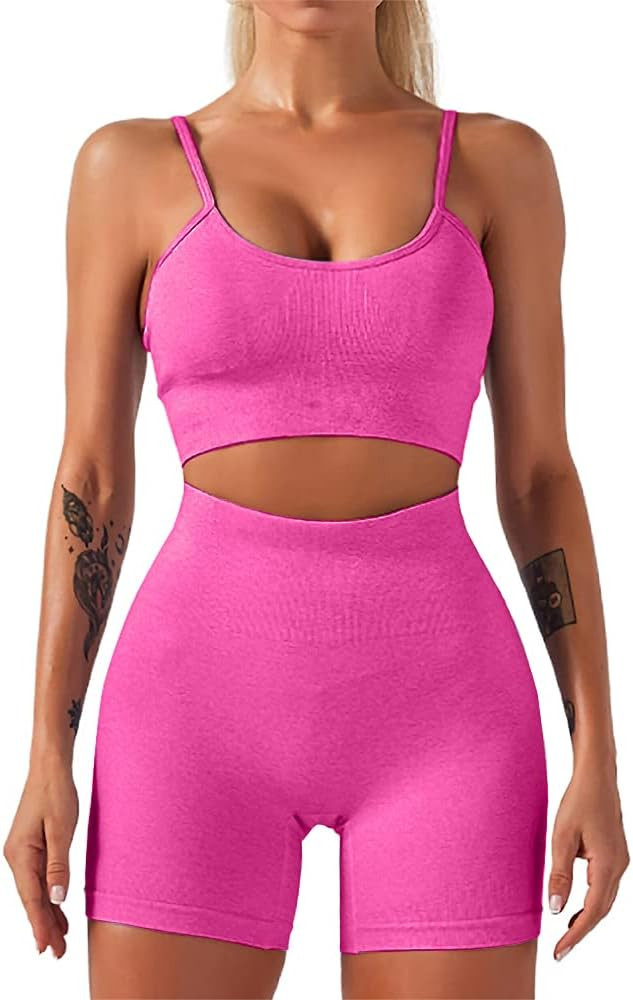 HANERDUN 2 Piece Workout Set for Women Outfit Gym High Waist Leggings with Sport Bra | Amazon (US)