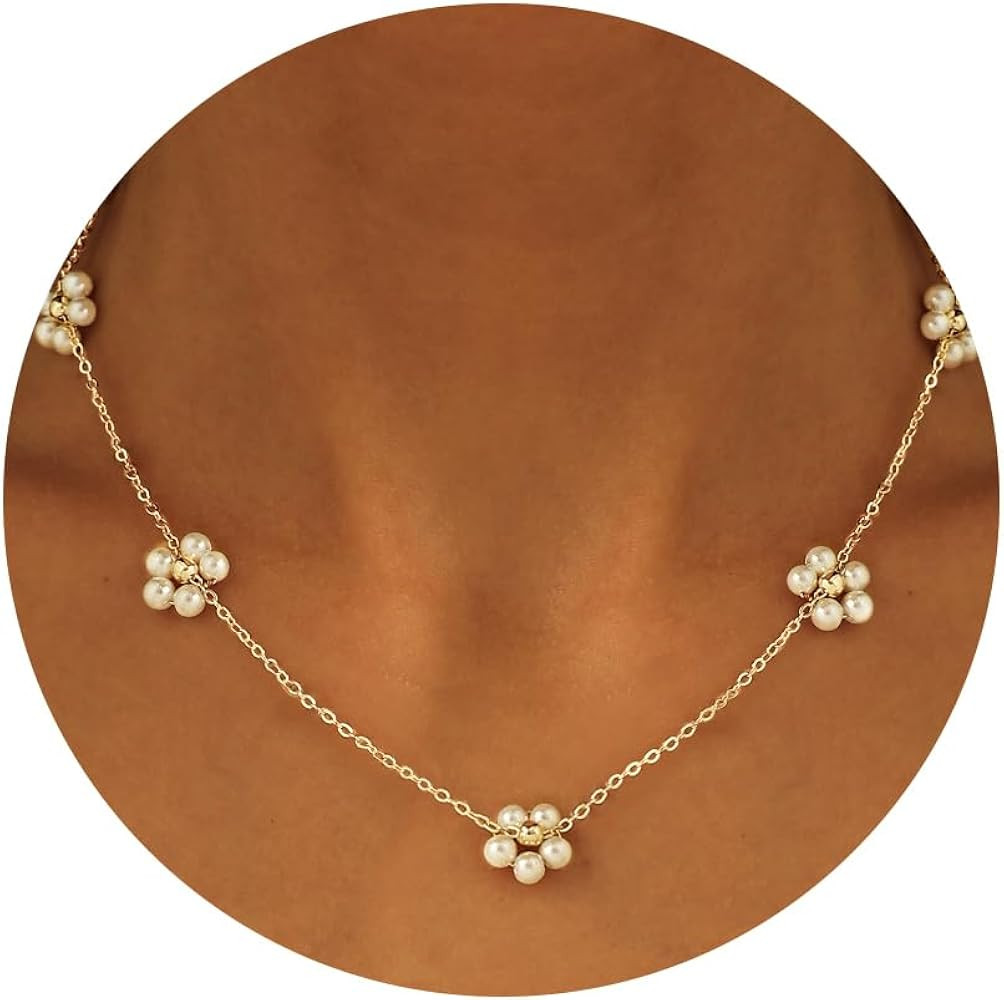 Pearl Necklaces for Women-Pearl Y Necklace, Pearl Choker, Pearl Pendent Necklace, 14k Gold Filled... | Amazon (US)