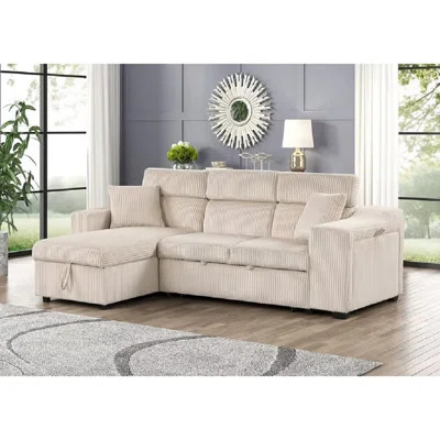 Seaton Beige Corduroy Sectional Sofa With Chaise | Wayfair North America