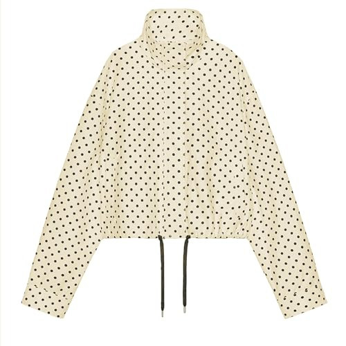 Songling Women Bomber Jacket Casual Coat Zip Up 2025 Trendy Fall Outfits Lightweight Polka Dot Puffer Jacket with Pockets(Beige,L) | Amazon (US)