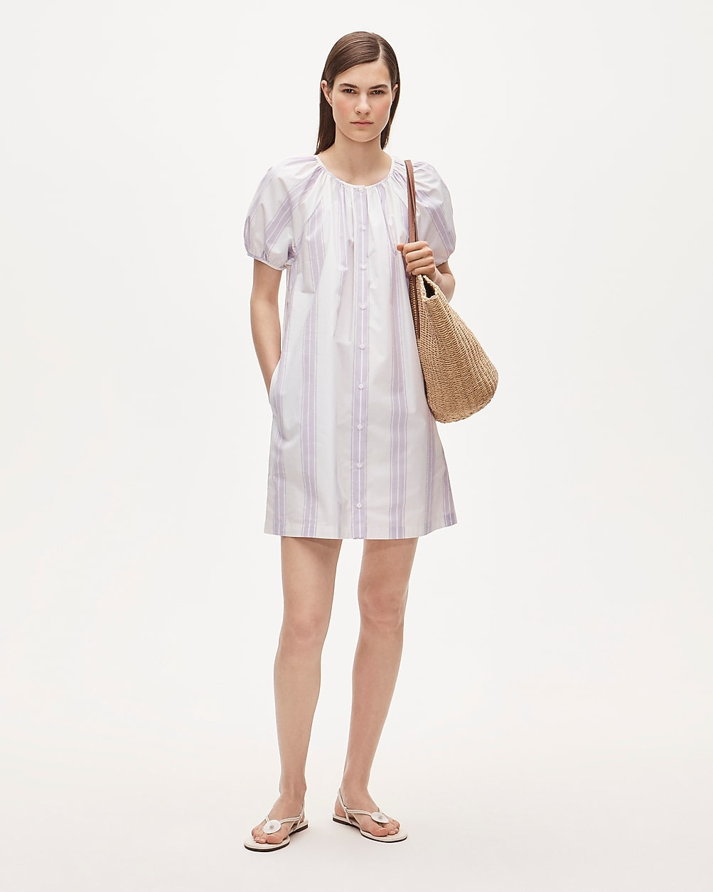 Puff-sleeve popover dress in stripe | J. Crew US