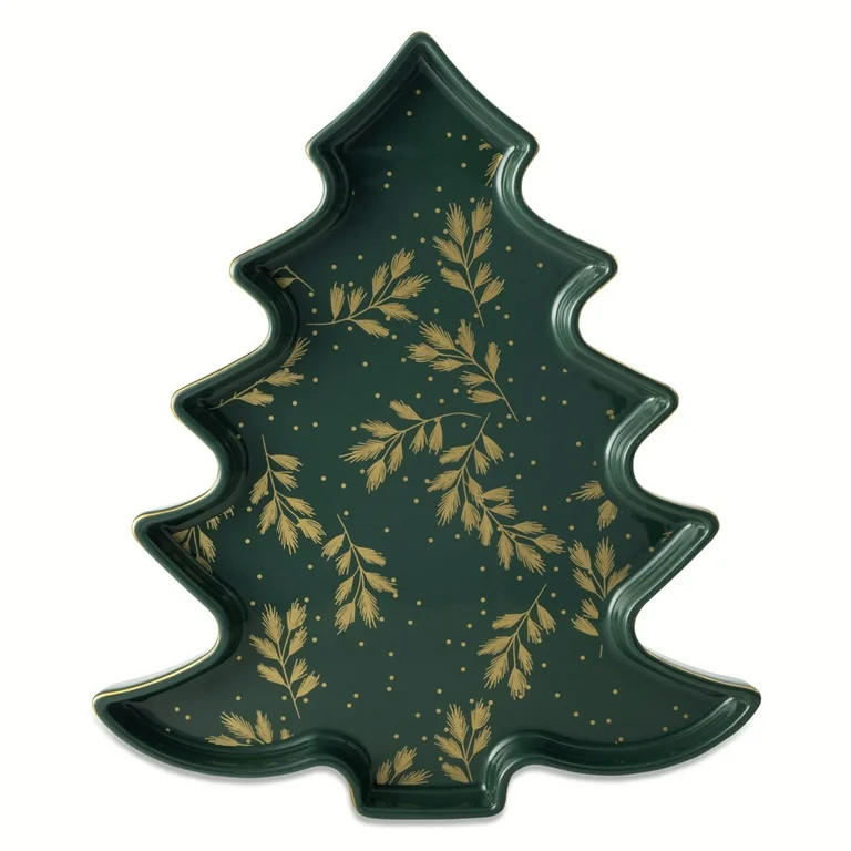 Thyme & Table Figural Holiday Tree Ceramic Serve Tray - Green | Walmart (US)