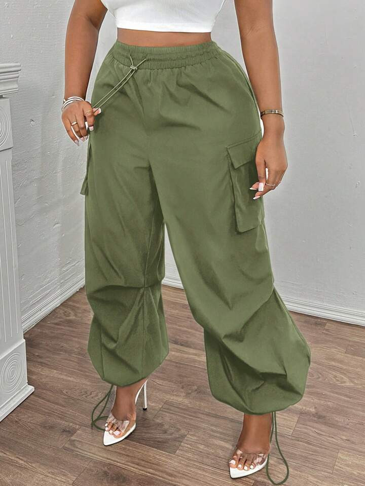 Slaydiva Plus Size Casual Cargo Pants With Pockets | SHEIN