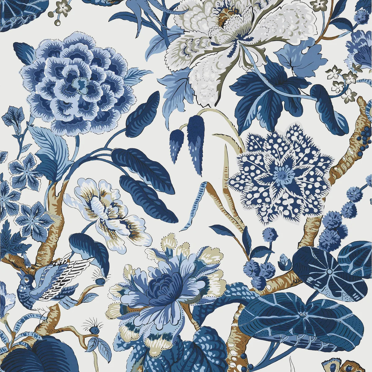 Thibaut Hill Garden Blue And White Wallpaper | DecoratorsBest