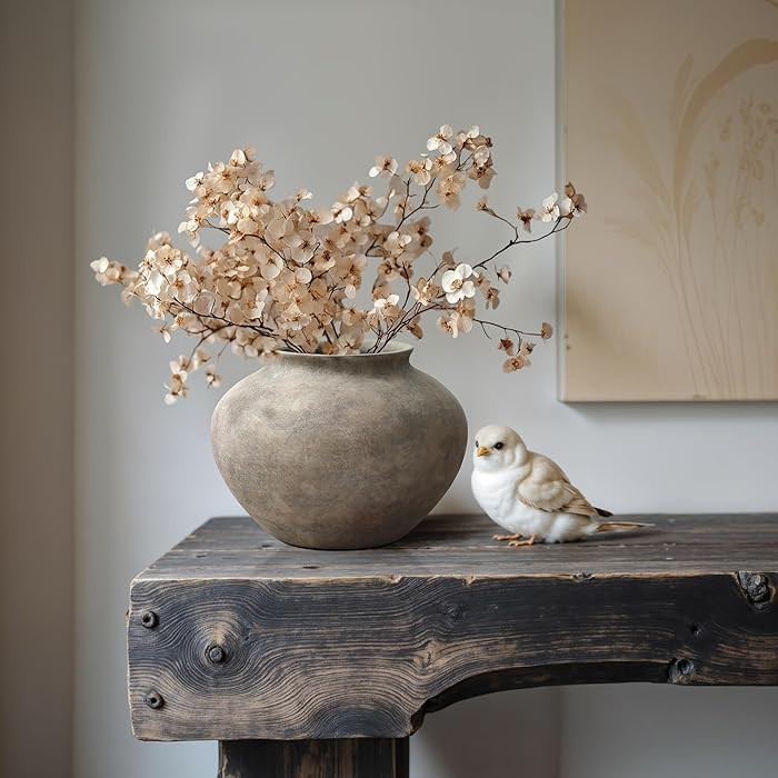 LuxenHome Round Rustic Ceramic Vase, 10" Wide Terracotta Pot with Earthy Gray-Brown Finish, Vinta... | Amazon (US)