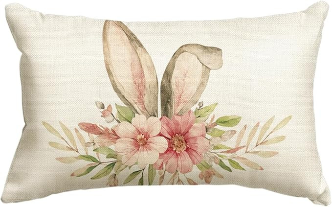 AVOIN colorlife Happy Easter Throw Pillow Cover, 12 x 20 Inch Rabbit Spring Flower Holiday Party ... | Amazon (US)