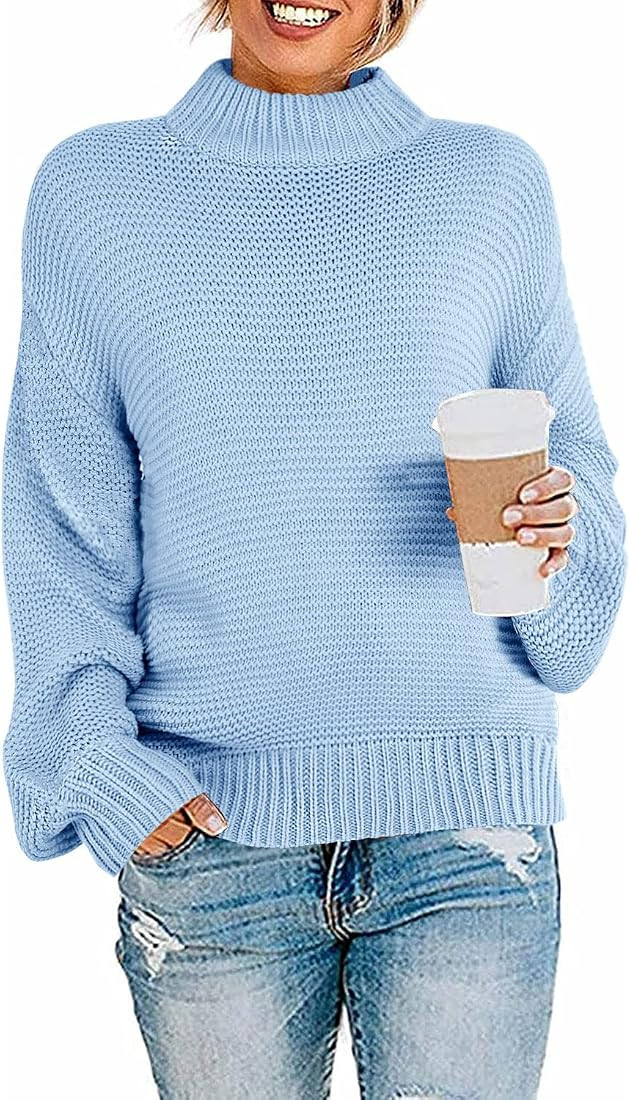 Imily Bela Womens Chunky Mock Neck Pullover Sweaters Fall Long Sleeve Casual Knit Sweater Light B... | Amazon (US)