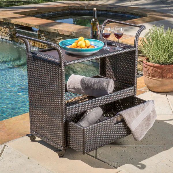 Corona Outdoor Wicker Bar Cart by Christopher Knight Home | Bed Bath & Beyond