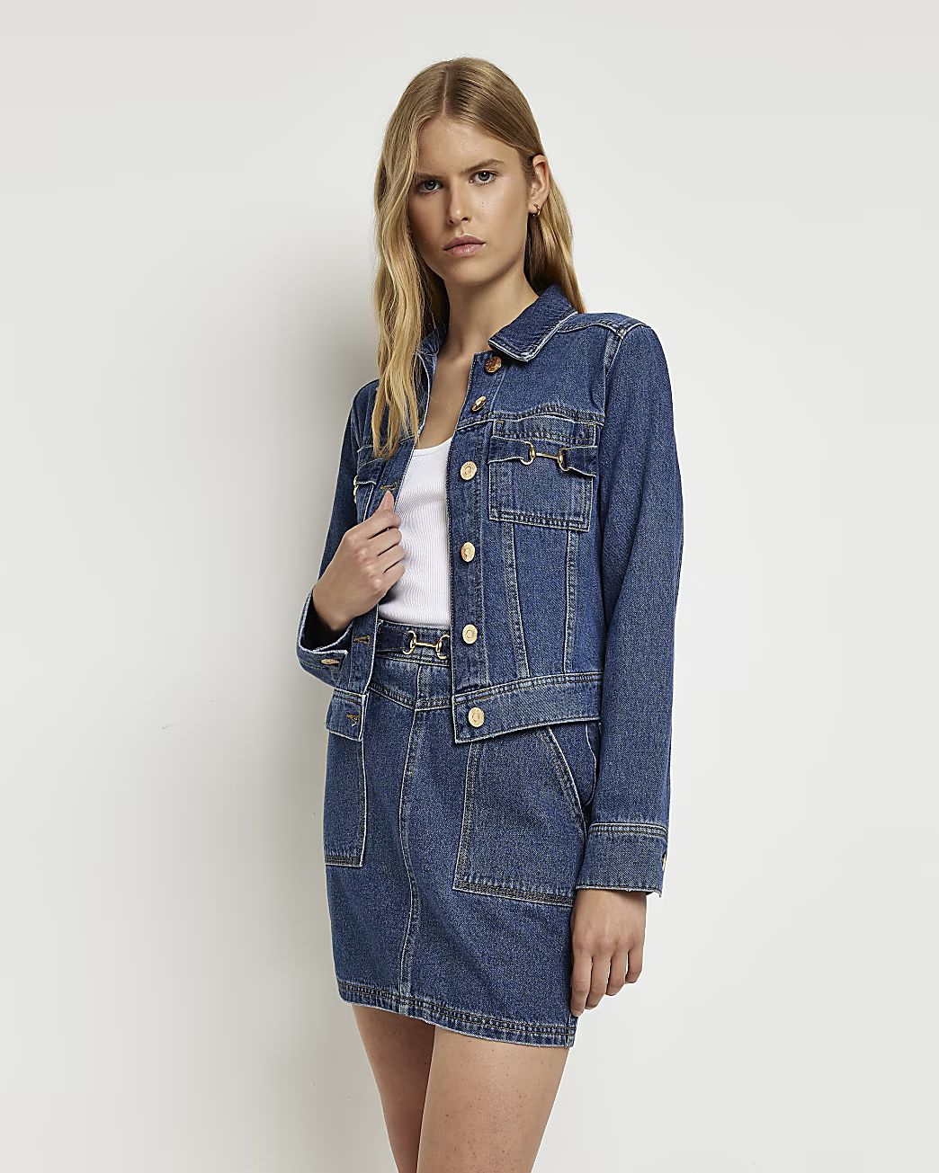 Blue denim snaffle detail jacket | River Island (US)