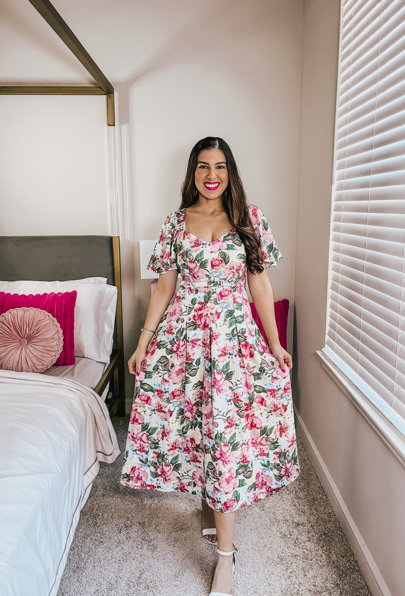 Beautiful floral dress from Target with the belted detail and flutter sleeves 🩷💚 Such a pretty dress for a wedding guest dress, travel dress, and special occasion dress! 


#LTKTravel #LTKSeasonal #LTKootd