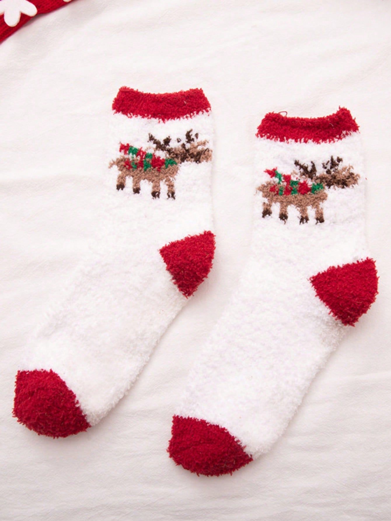 1pair White Thickened Christmas Pattern Women's Cartoon Socks, Autumn Winter | SHEIN