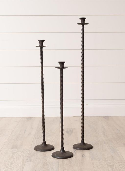 Aged Iron Floor Taper Candle Holder Set of 3 | Antique Farm House